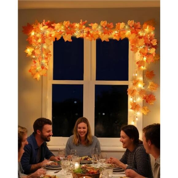 Fall Decor 3-Pack Fall Leaf Garland with Lights, Total 24.6ft 60 LED Halloween - Picture 6 of 8